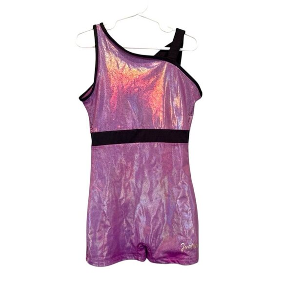 Justice Girls Leotard Size 10 Shimmer Design Purple Shorts Sparkle Gymnastics - Picture 1 of 11